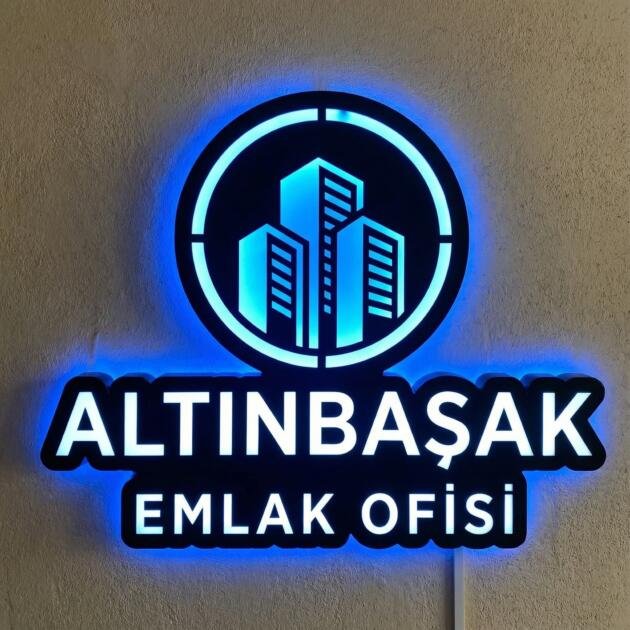Emlak Ofisi LED Işıklı Kurumsal Duvar Tabelası – Gayrimenkul Ofisi Aydınlatması